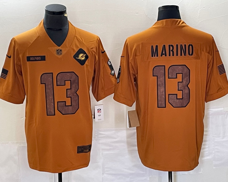 Men's Miami Dolphins Dan Marino #13 Brown 2023 Salute To Service Retired Limited Jersey