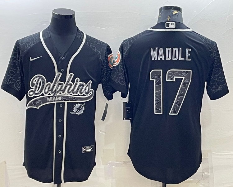 Men's Miami Dolphins Jaylen Waddle #17 Black RFLCTV Limited Jersey Joint Edition