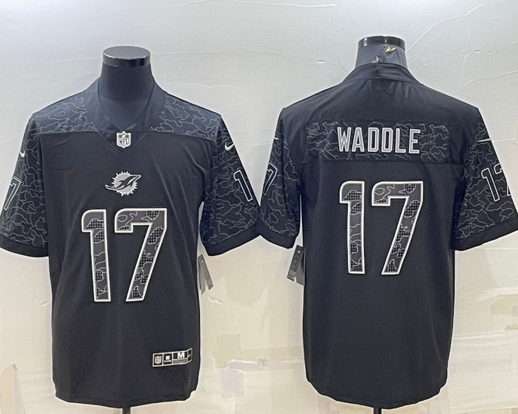 Men's Miami Dolphins Jaylen Waddle #17 Black RFLCTV Limited Jersey