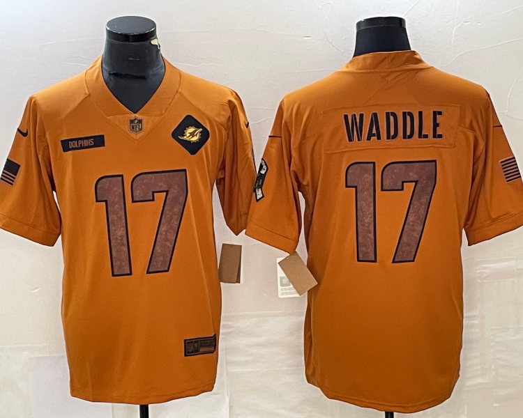 Men's Miami Dolphins Jaylen Waddle #17 Brown 2023 Salute To Service Limited Jersey