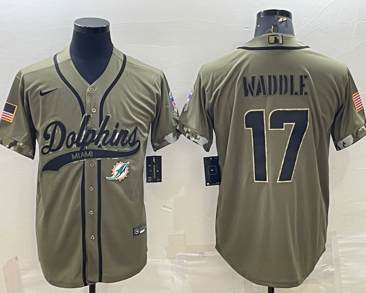 Men's Miami Dolphins Jaylen Waddle #17 Olive 2022 Salute To Service Limited Jersey Joint Edition