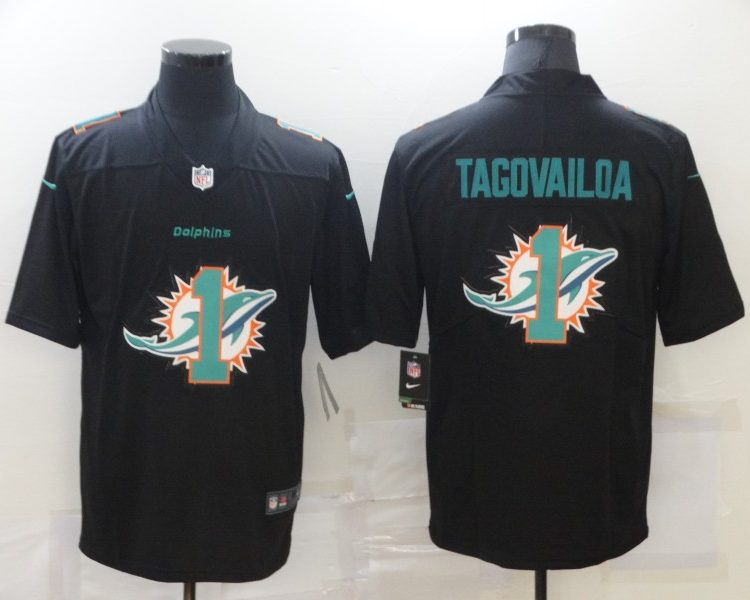 Men's Miami Dolphins Tua Tagovailoa #1 Black Authentic Jersey