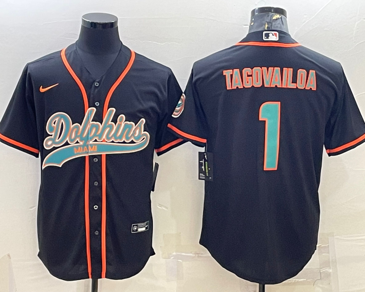 Men's Miami Dolphins Tua Tagovailoa #1 Black Jersey Joint Edition