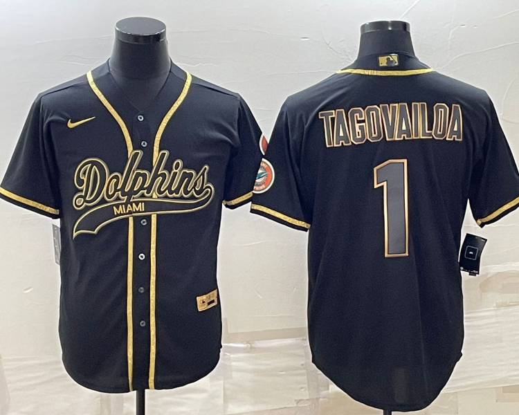 Men's Miami Dolphins Tua Tagovailoa #1 Black Jersey Joint Edition