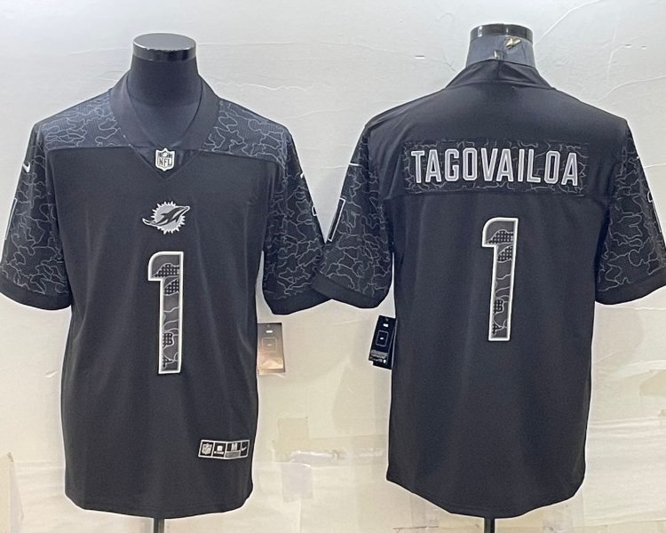 Men's Miami Dolphins Tua Tagovailoa #1 Black RFLCTV Limited Jersey