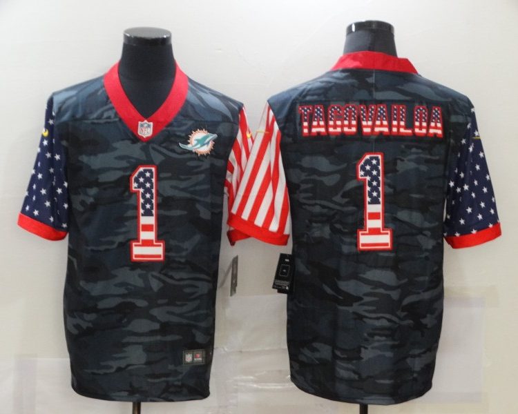 Men's Miami Dolphins Tua Tagovailoa #1 Gray Camouflage Jersey