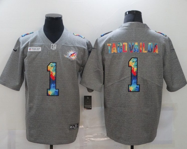Men's Miami Dolphins Tua Tagovailoa #1 Gray Jersey