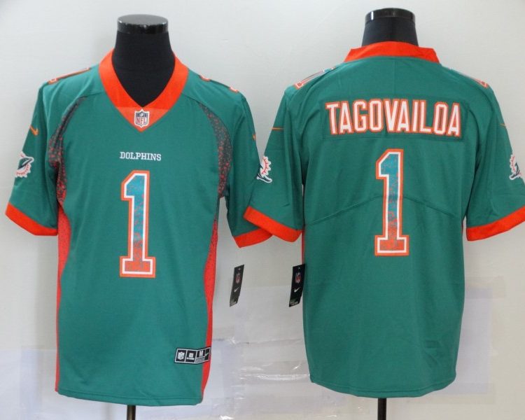 Men's Miami Dolphins Tua Tagovailoa #1 Green Jersey