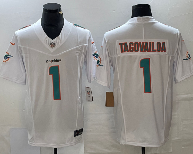 Men's Miami Dolphins Tua Tagovailoa #1 White Aqua Legend Jersey