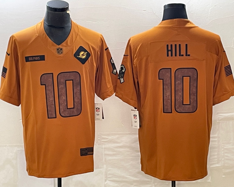 Men's Miami Dolphins Tyreek Hill #10 Brown 2023 Salute To Service Limited Jersey