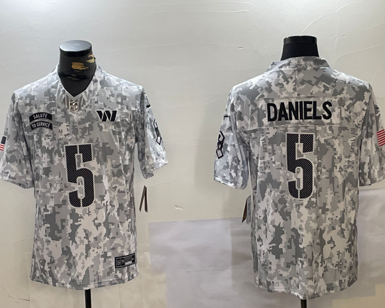 Men's Washington Commanders Jayden Daniels #5 Arctic Camo 2024 Salute to Service Limited Jersey