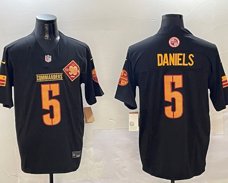 Men's Washington Commanders Jayden Daniels #5 Carbon Black Jersey