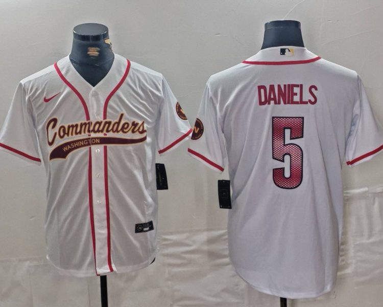 Men's Washington Commanders Jayden Daniels #5 White Jersey