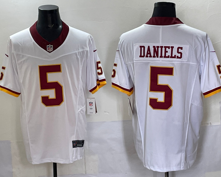Men's Washington Commanders Jayden Daniels #5 White Jersey