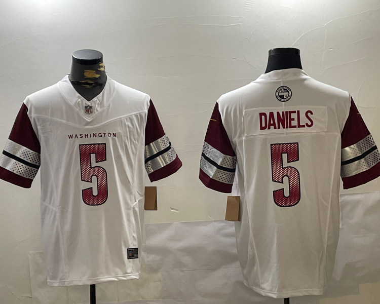 Men's Washington Commanders Jayden Daniels #5 White Jersey