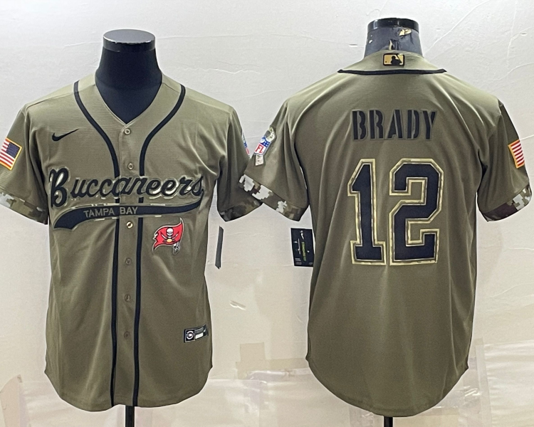 Men's Tampa Bay Buccaneers Tom Brady #12 Olive 2022 Salute To Service Retired Limited Jersey Joint Edition