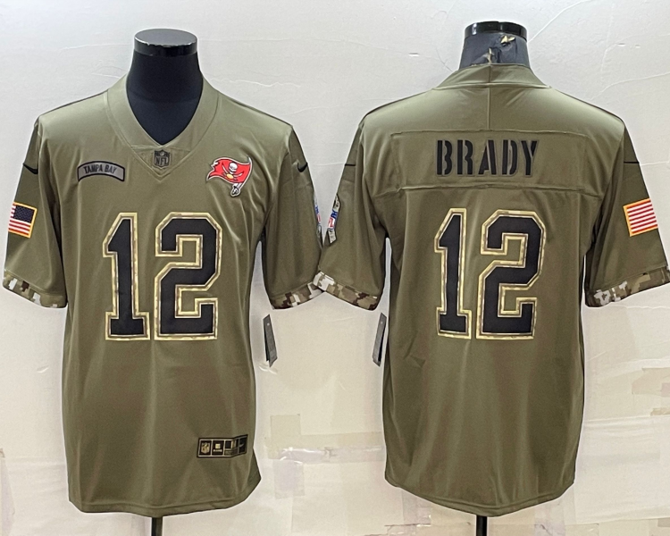 Men's Tampa Bay Buccaneers Tom Brady #12 Olive 2022 Salute To Service Retired Limited Jersey