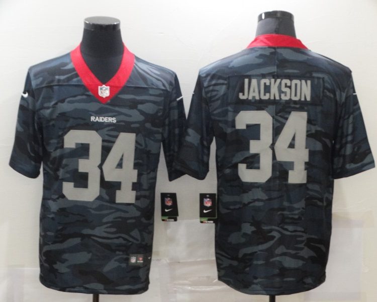 Men's Las Vegas Raiders Bo Jackson #34 Gray Camouflage Jersey