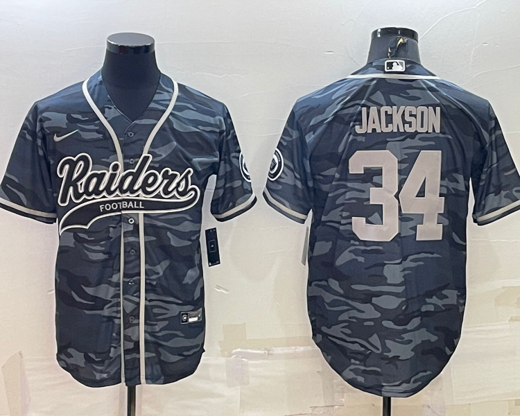 Men's Las Vegas Raiders Bo Jackson #34 Grey Camouflage Jersey Joint Edition