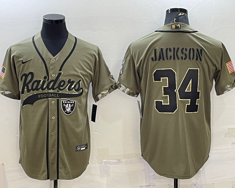 Men's Las Vegas Raiders Bo Jackson #34 Olive 2022 Salute To Service Limited Jersey Joint Edition