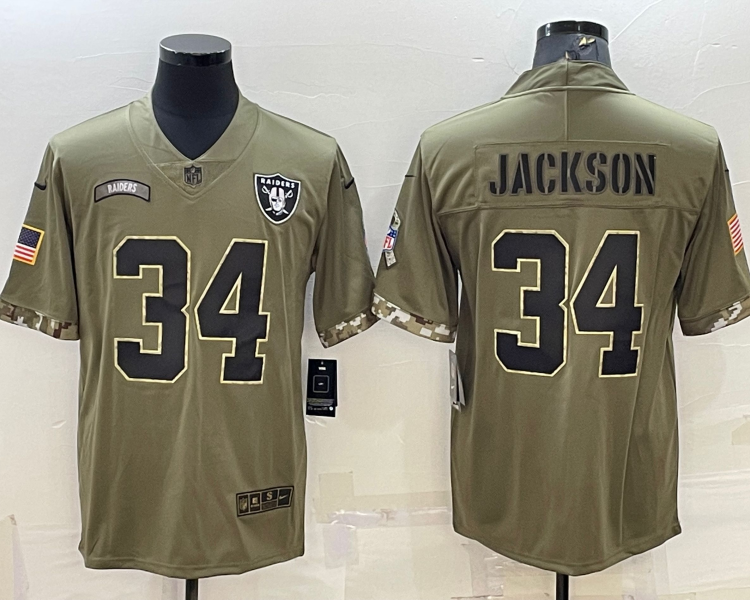 Men's Las Vegas Raiders Bo Jackson #34 Olive 2022 Salute To Service Limited Jersey