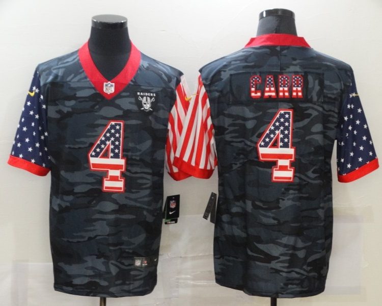 Men's Las Vegas Raiders Derek Carr #4 Gray Camouflage Jersey