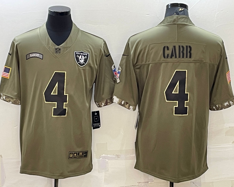 Men's Las Vegas Raiders Derek Carr #4 Olive 2022 Salute To Service Limited Jersey