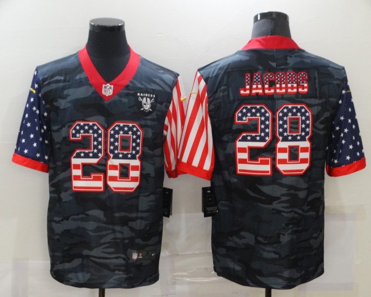 Men's Las Vegas Raiders Josh Jacobs #28 Grey Camouflage Jersey