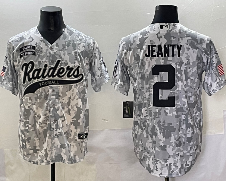 Men's Las Vegas Raiders Ashton Jeanty #2 Arctic Camo 2024 Salute to Service Retired Limited Jersey