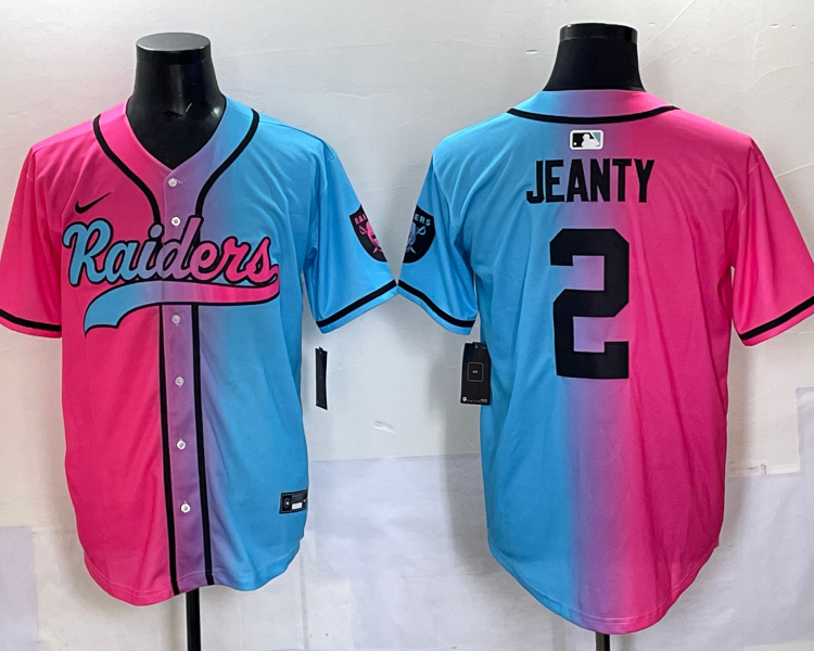 Men's Las Vegas Raiders Ashton Jeanty #2 Pink/Blue Jersey