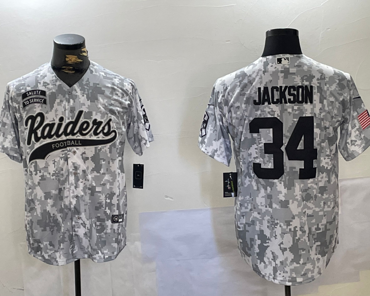 Men's Las Vegas Raiders Bo Jackson #34 Arctic Camo 2024 Salute to Service Jersey