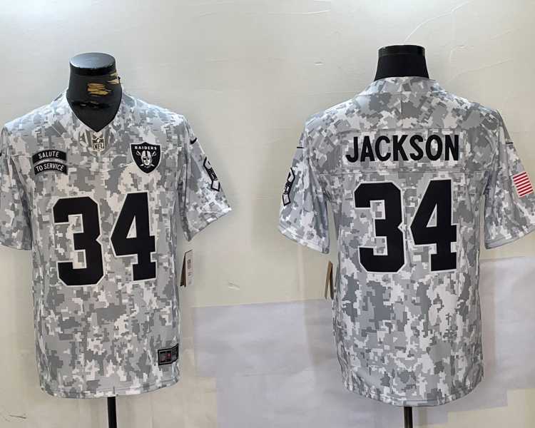 Men's Las Vegas Raiders Bo Jackson #34 Arctic Camo 2024 Salute to Service Retired Limited Jersey