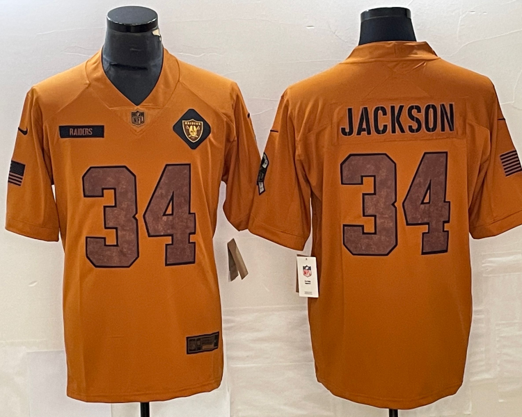 Men's Las Vegas Raiders Bo Jackson #34 Brown 2023 Salute To Service Retired Limited Jersey