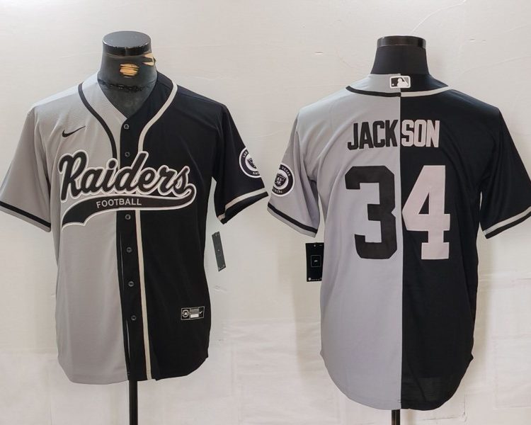 Men's Las Vegas Raiders Bo Jackson #34 Gray/Black Jersey