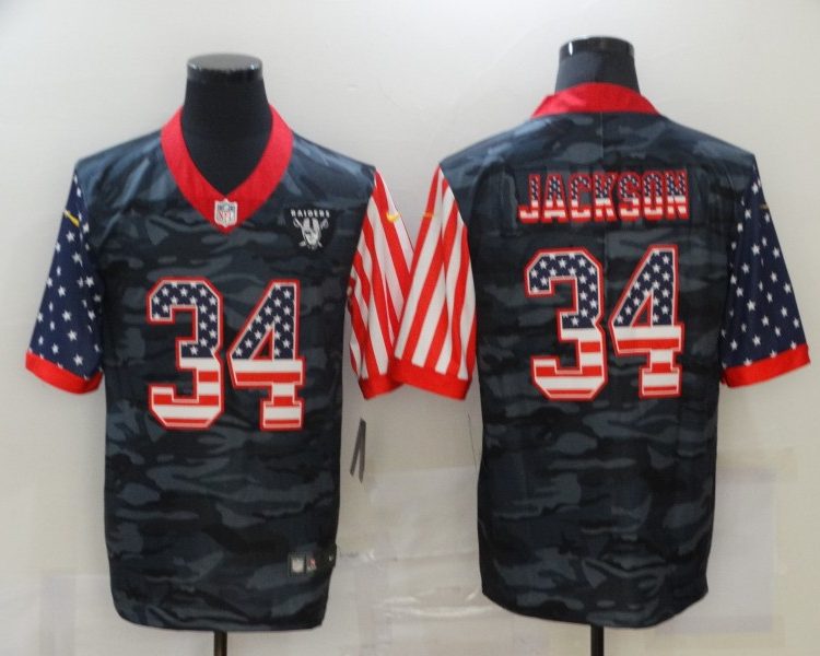 Men's Las Vegas Raiders Bo Jackson #34 Gray Camouflage Jersey