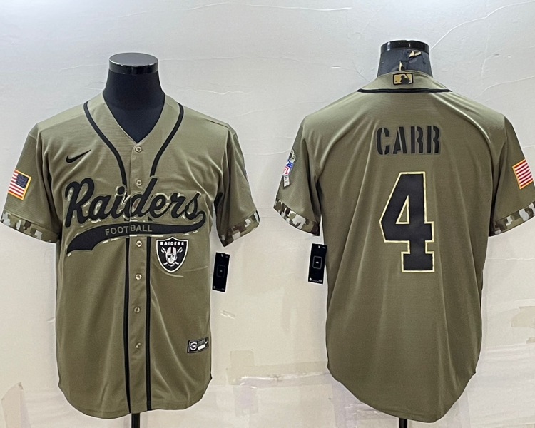Men's Las Vegas Raiders Derek Carr #4 Olive 2022 Salute To Service Limited Jersey Joint Edition