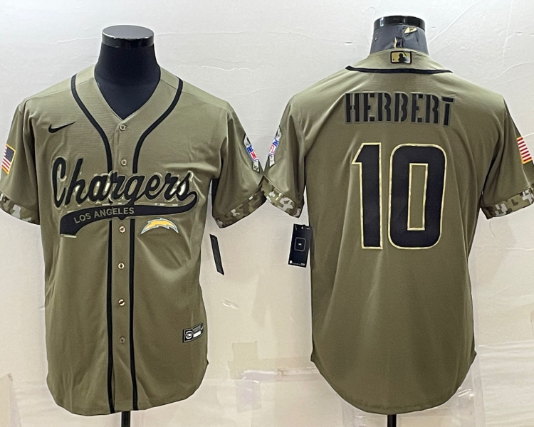 Men's Los Angeles Chargers Justin Herbert #10 Olive 2022 Salute To Service Limited Jersey Joint Edition