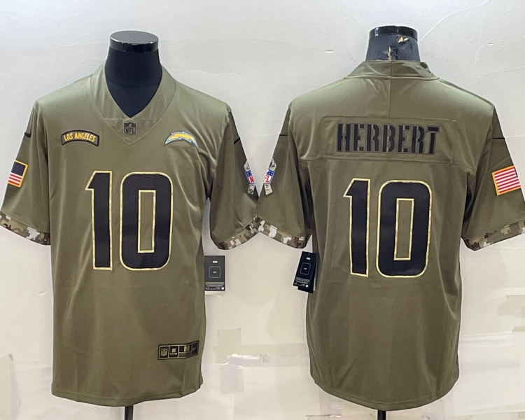 Men's Los Angeles Chargers Justin Herbert #10 Olive 2022 Salute To Service Limited Jersey
