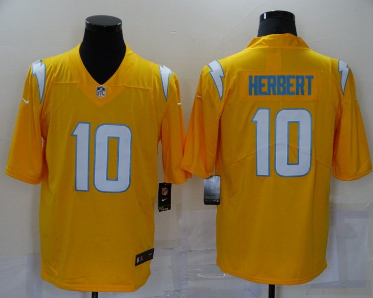 Men's Los Angeles Chargers Justin Herbert #10 Yellow Inverted Legend Jersey