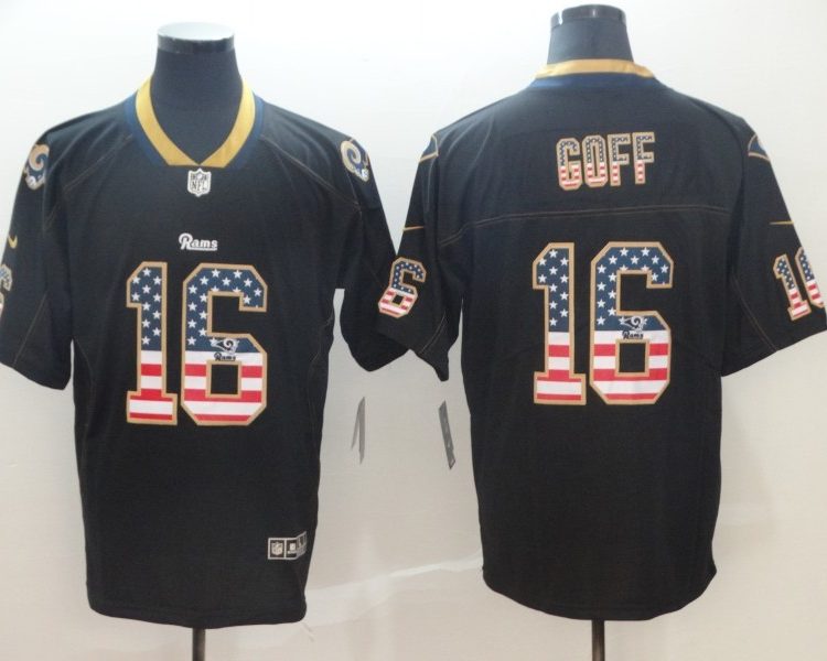 Men's Los Angeles Rams Jared Goff #16 Black Authentic Jersey