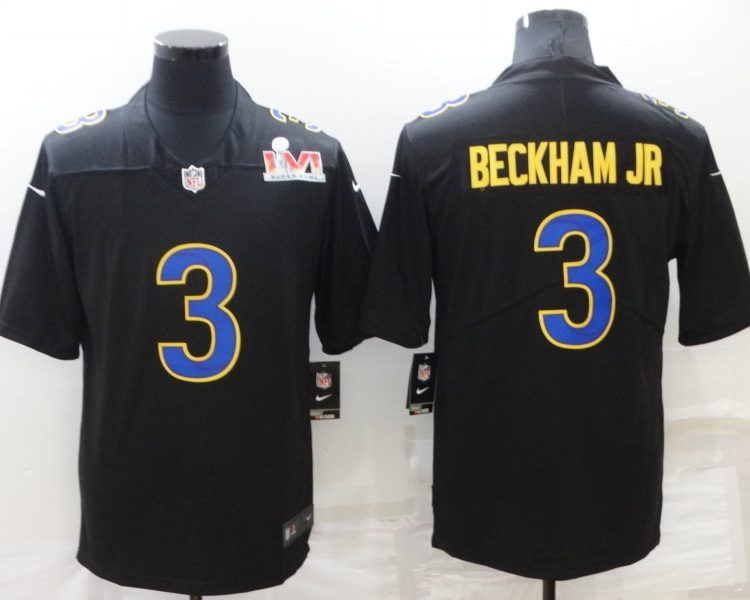 Men's Los Angeles Rams Odell Beckham Jr. #3 Black Super Bowl LVI Jersey