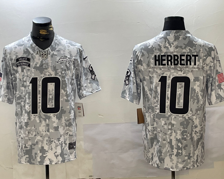 Men's Los Angeles Chargers Justin Herbert #10 Arctic Camo 2024 Salute to Service Limited Jersey