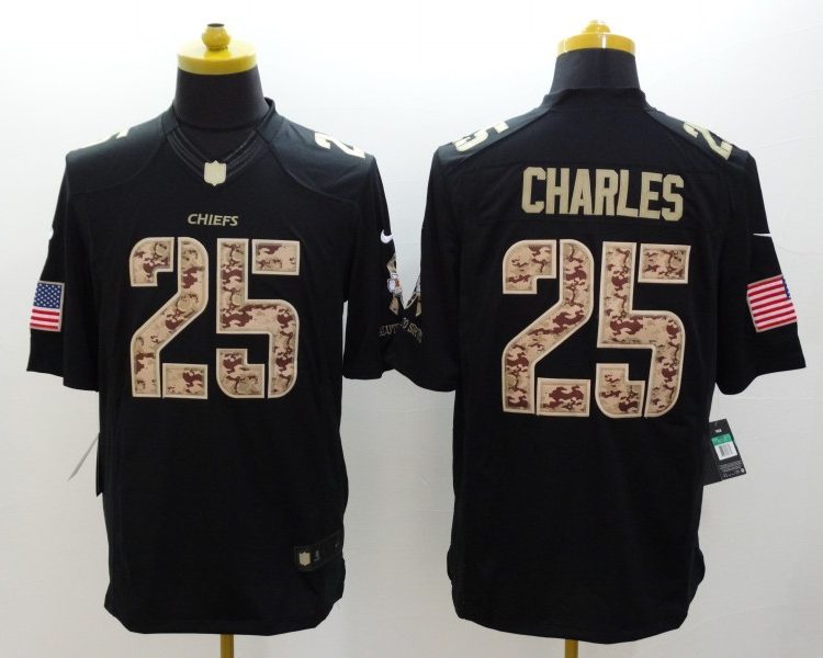 Men's Kansas City Chiefs Jamaal Charles #25 Black Jersey