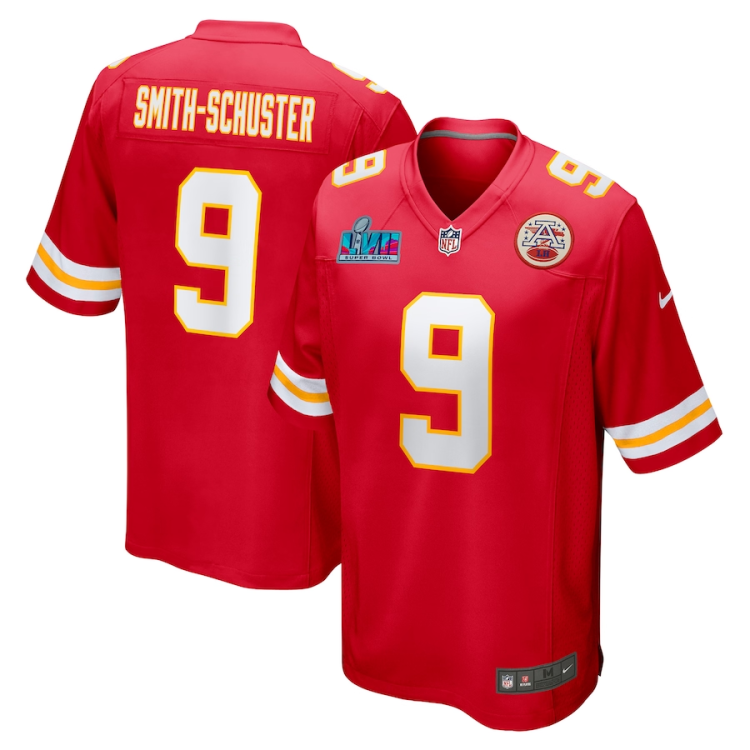Men's Kansas City Chiefs JuJu Smith-Schuster #9 Red Super Bowl LVII Patch Jersey