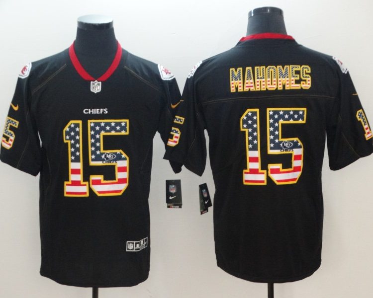 Men's Kansas City Chiefs Patrick Mahomes #15 Black Authentic Jersey