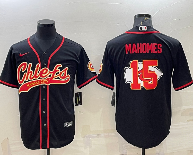 Men's Kansas City Chiefs Patrick Mahomes #15 Black Jersey Joint Edition