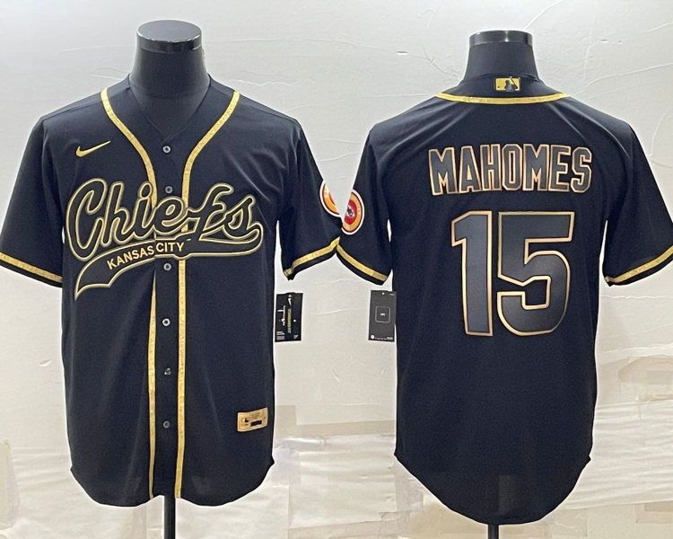 Men's Kansas City Chiefs Patrick Mahomes #15 Black Jersey Joint Edition