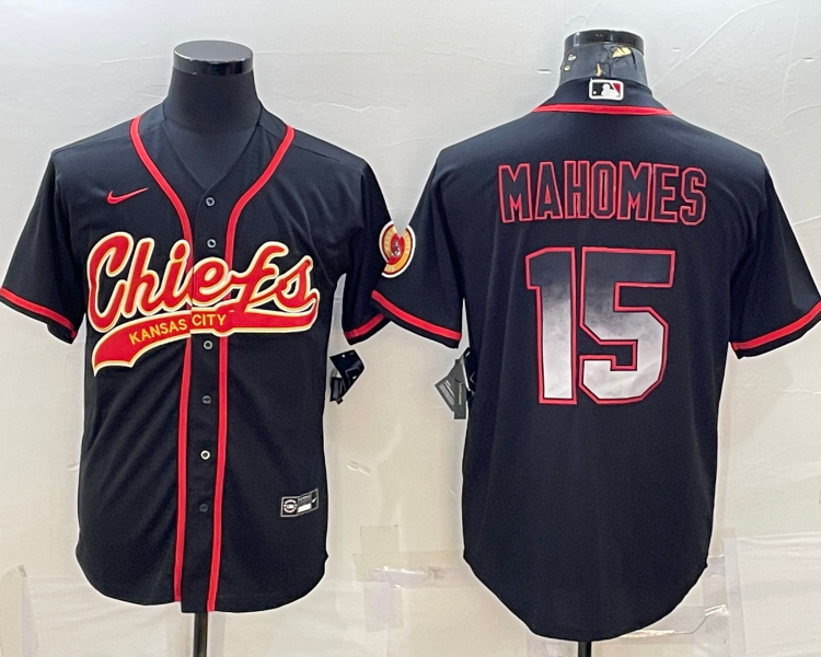 Men's Kansas City Chiefs Patrick Mahomes #15 Black Jersey Joint Edition