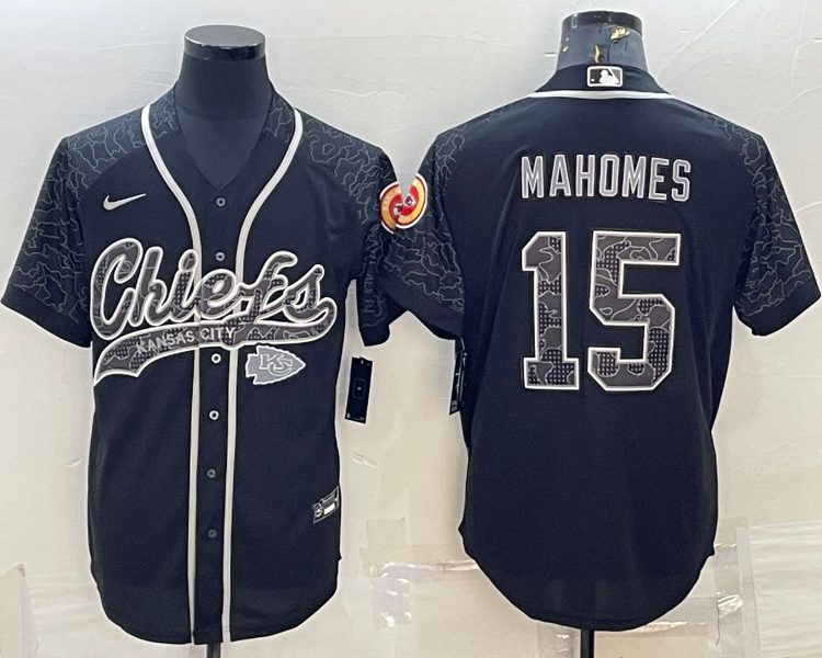 Men's Kansas City Chiefs Patrick Mahomes #15 Black RFLCTV Limited Jersey Joint Edition
