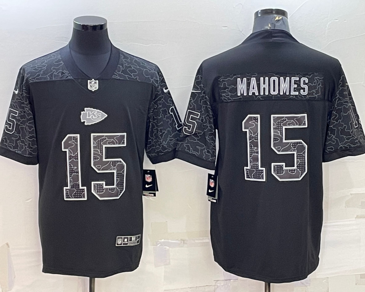 Men's Kansas City Chiefs Patrick Mahomes #15 Black RFLCTV Limited Jersey